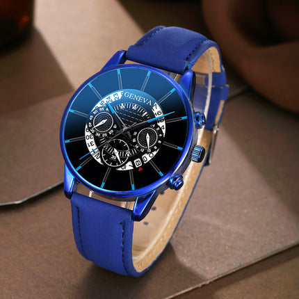 Reloj de cuarzo con correa de cuero sintético y esfera redonda