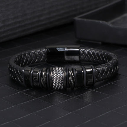 Pulsera de cuero trenzado con cierre magnético y acero inoxidable