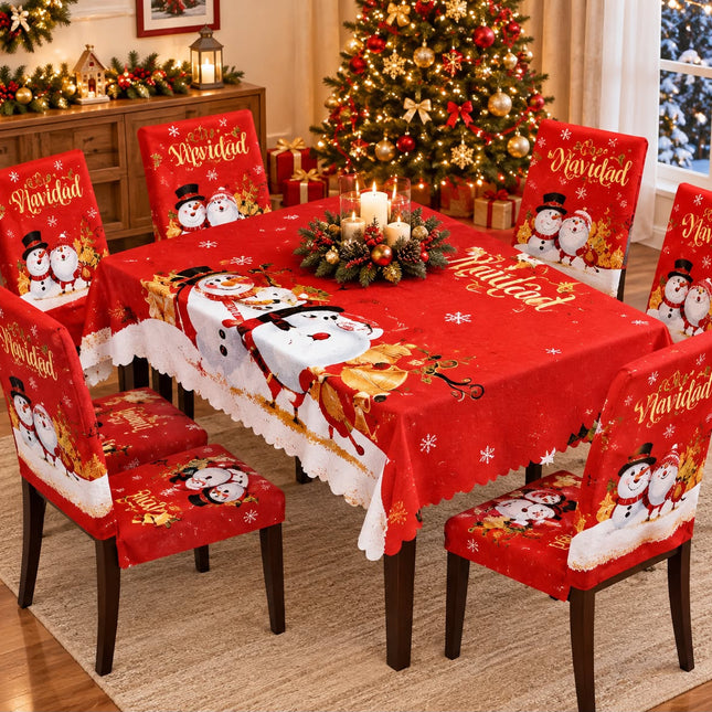 Juego de Mantel Navideño de 7 Piezas – Mesa y Sillas