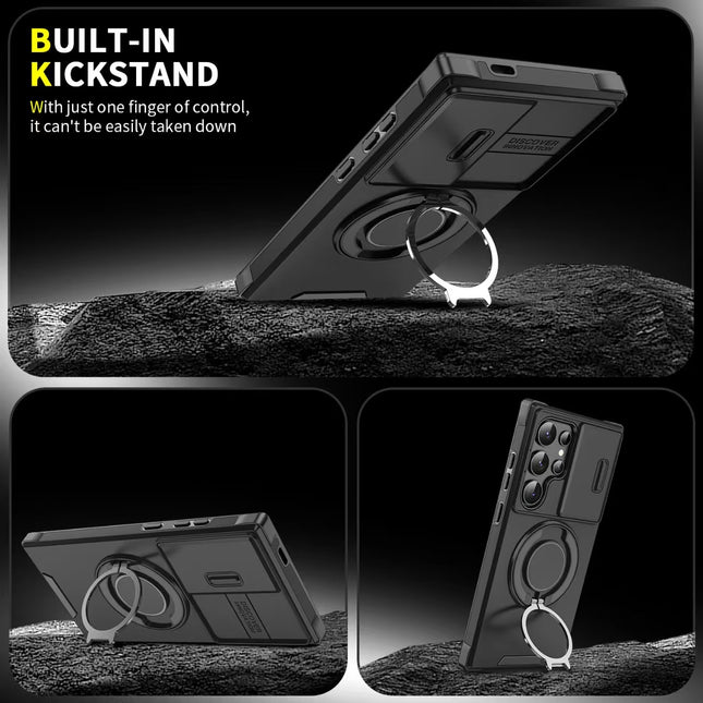 Funda Magnética Giratoria para Auto Samsung S26 Ultra/S25/A17 con Soporte para Lente