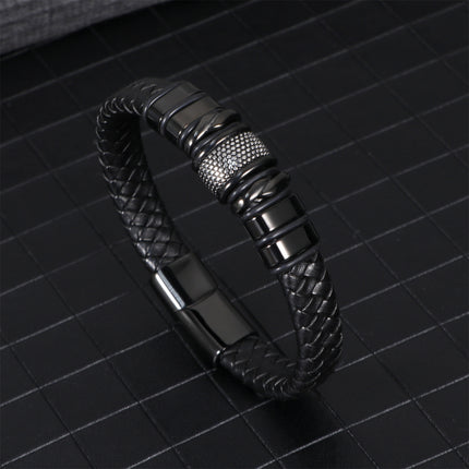 Pulsera de cuero trenzado con cierre magnético y acero inoxidable