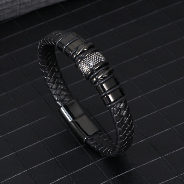 Pulsera de cuero trenzado con cierre magnético y acero inoxidable
