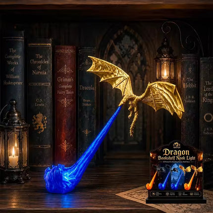 Lámpara de Dragón 3D con Fuego LED – Sujetalibros Decorativo
