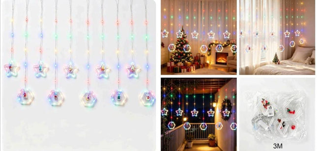 Luces Cascada Navideñas LED de 3 Metros con Muñecos y Figuras Festivas