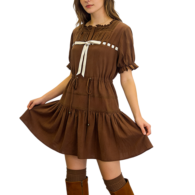 Vestido de algodón con encaje y lazo de terciopelo
