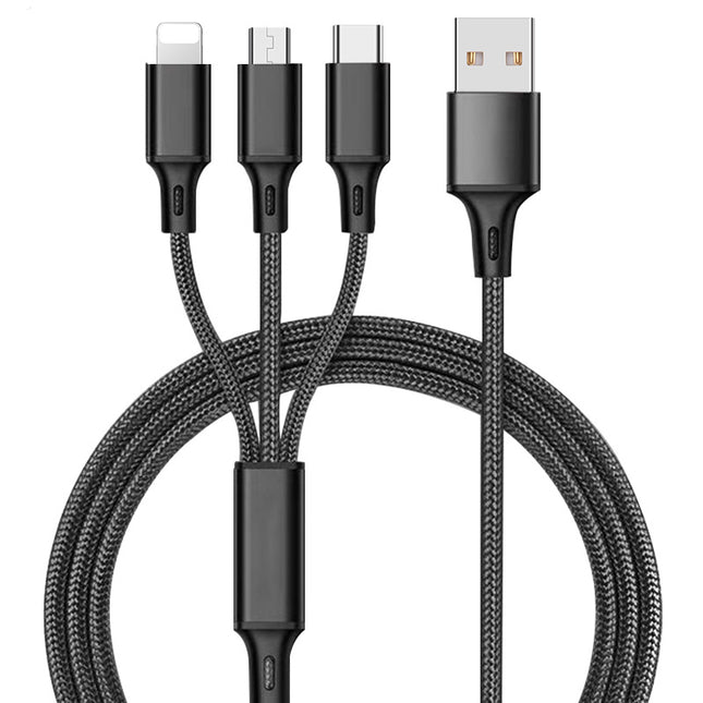Cable de Datos Trenzado de Nylon 3 en 1 para Carga de Celular