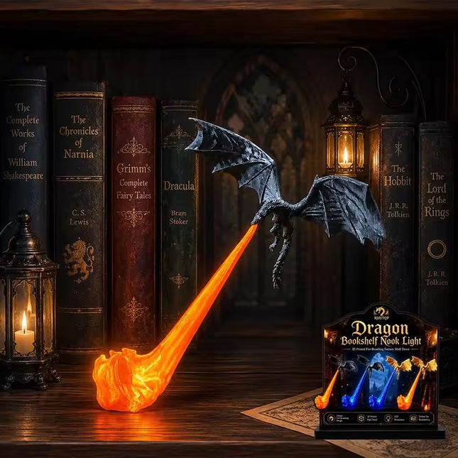 Lámpara de Dragón 3D con Fuego LED – Sujetalibros Decorativo