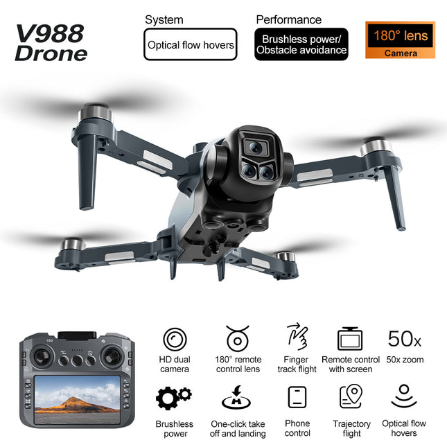 Dron plegable V988 con triple cámara y pantalla