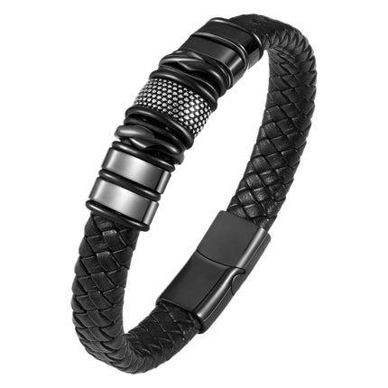 Pulsera de cuero trenzado con cierre magnético y acero inoxidable