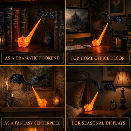 Lámpara de Dragón 3D con Fuego LED – Sujetalibros Decorativo