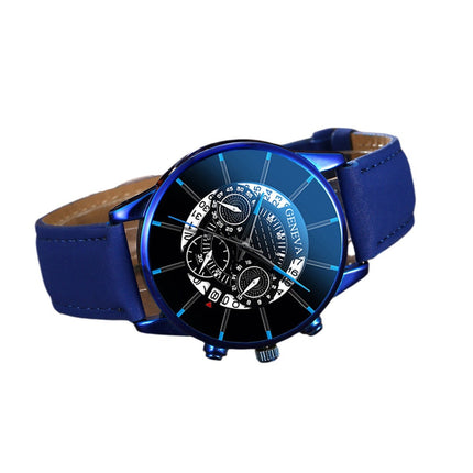 Reloj de cuarzo con correa de cuero sintético y esfera redonda