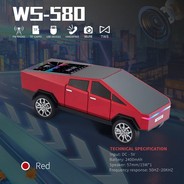Parlante Bluetooth WS-580 con Forma de Cybertruck y Luces LED