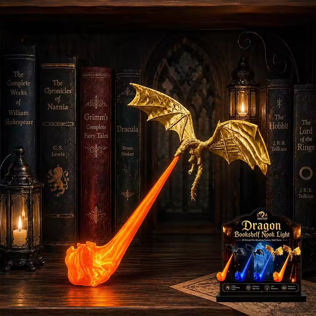 Lámpara de Dragón 3D con Fuego LED – Sujetalibros Decorativo