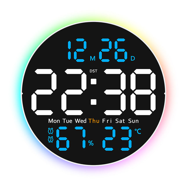 Reloj de Pared Digital 10" con Luz de Ambiente y Clima