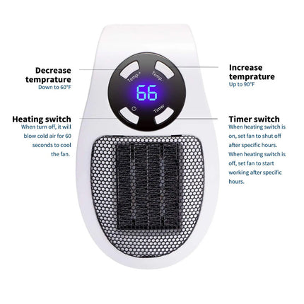 Mini Calefactor Eléctrico Portátil con Control Remoto y Pantalla LCD