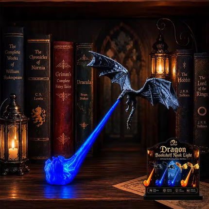 Lámpara de Dragón 3D con Fuego LED – Sujetalibros Decorativo