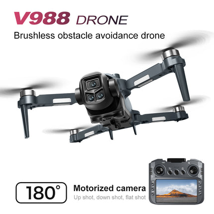 Dron plegable V988 con triple cámara y pantalla