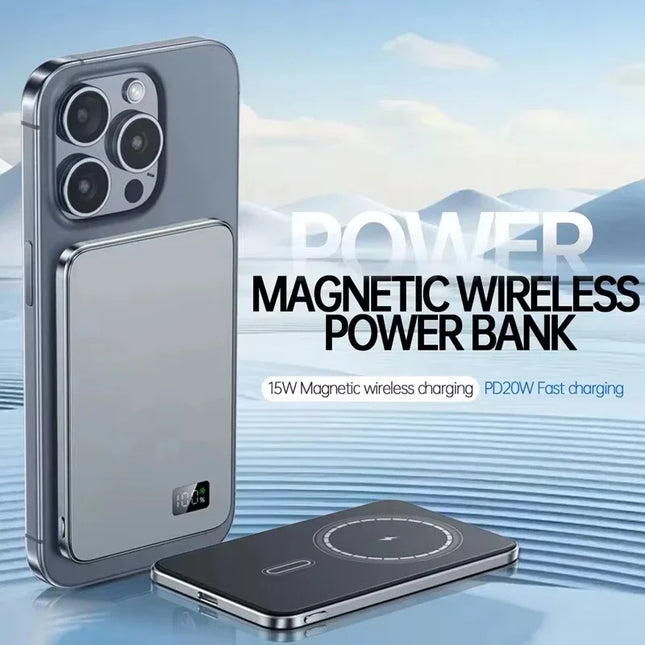 Batería Externa Magnética con Carga Inalámbrica y Pantalla