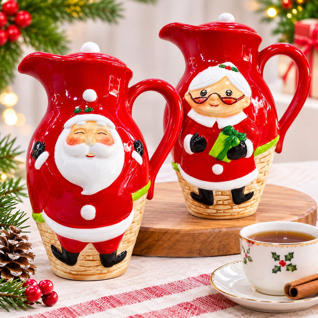 Jarra Chocolatera Navideña de 2 Litros con Papá Noel y Mamá Noela