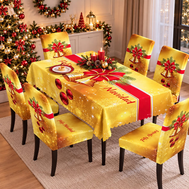 Juego de Mantel Navideño de 7 Piezas – Mesa y Sillas