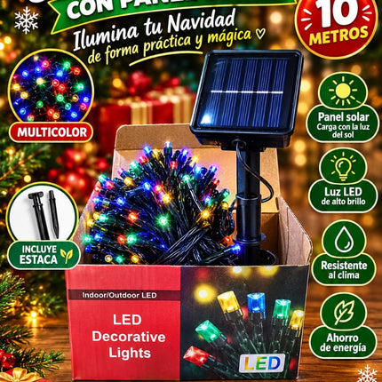 Luces LED Solares de 10 Metros Multicolor para Navidad y Decoración