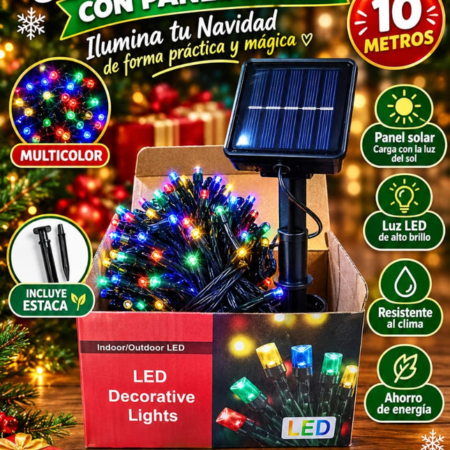 Luces LED Solares de 10 Metros Multicolor para Navidad y Decoración