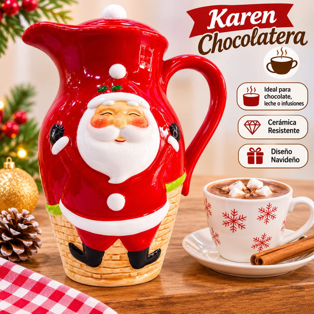 Jarra Chocolatera Navideña de 2 Litros con Papá Noel y Mamá Noela