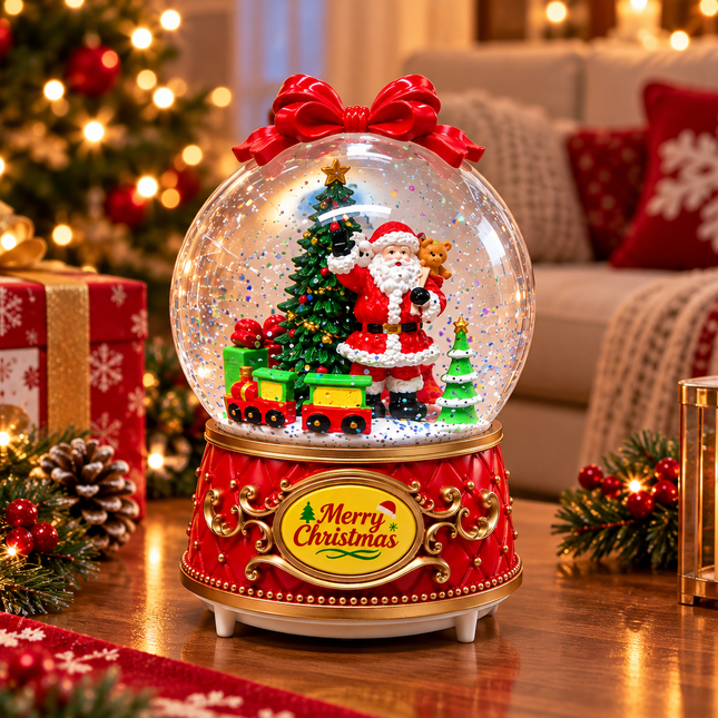 Esfera Navideña Giratoria con Papá Noel Decoración Premium para Navidad