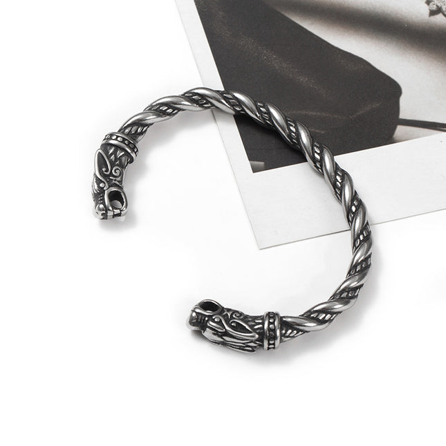 Brazalete vikingo abierto con cabezas de dragón